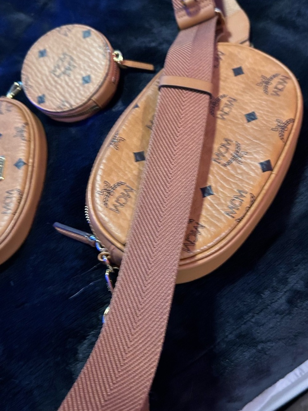MCM Triple Pouch Signature Visetos Crossbody in Cognac - Picture 13 of 16